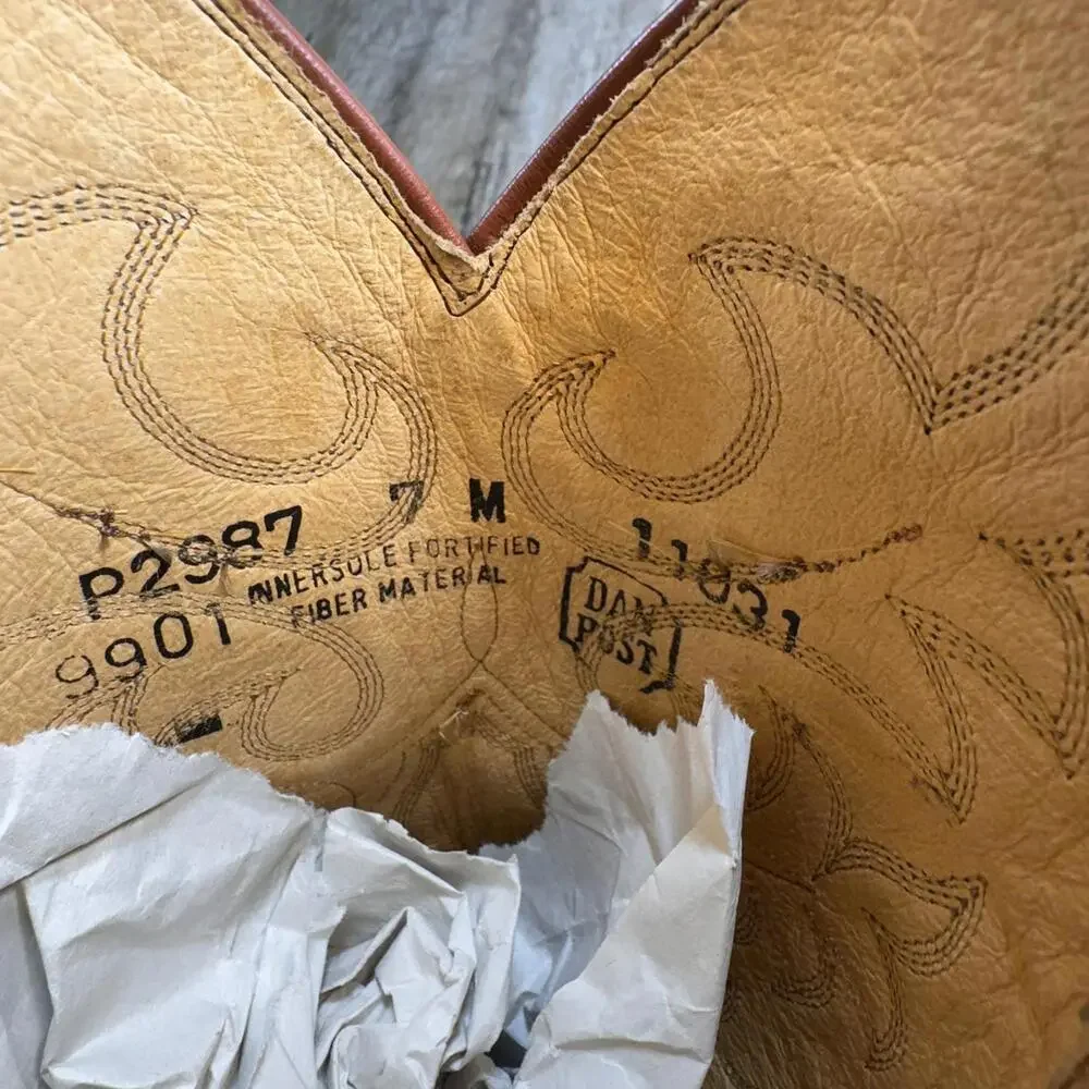 Dan Post Full Quill Ostrich Cowboy Boots Tan Exotic Leather Western Y2K SZ 7Mens